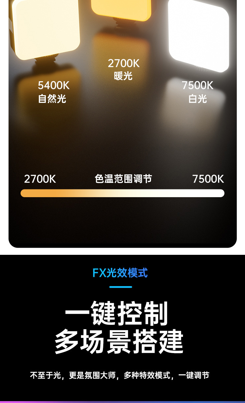 RGB全彩口袋补光灯 手机夹子磁吸摄影灯相机拍照视频直播补光灯