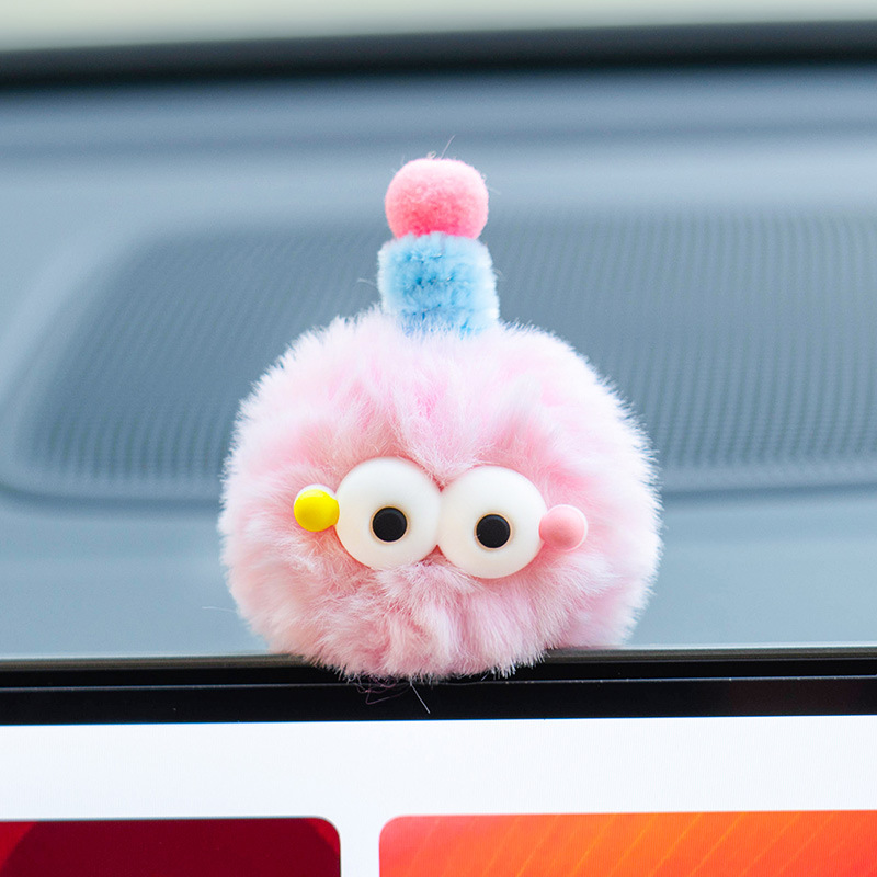 Decoración de pantalla de control central para automóviles Espejo retrovisor caricatura lindo peluche pequeño monstruo bola de pelo joyas de automóviles Decoración