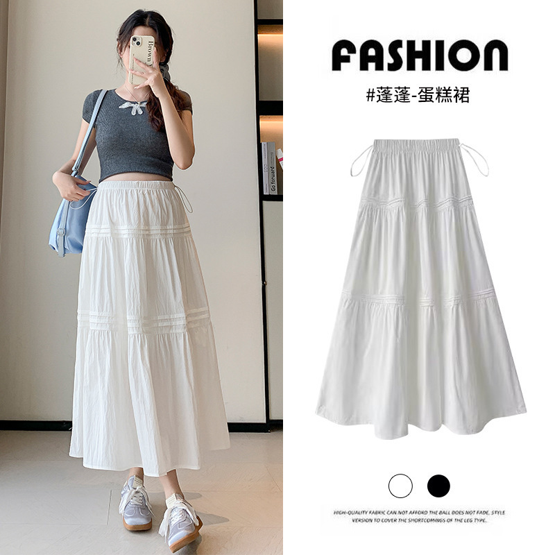Maternity White Cake Skirt with Lining for Summer, Slimming A-Line Mid-Length Maternity Puffy Cake Skirt