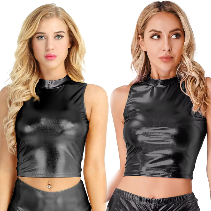 European and American Style Glossy Top Vest 2025 Summer Sexy Nightclub Glossy Patent Leather Vest Amazon Dropshipping