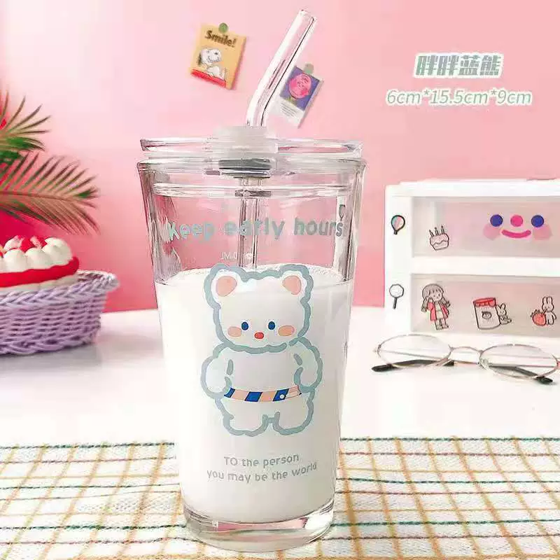 Стакан для воды с Cartoon Glass, силиконовая трубочка, 401–500 мл милая летняя кружка