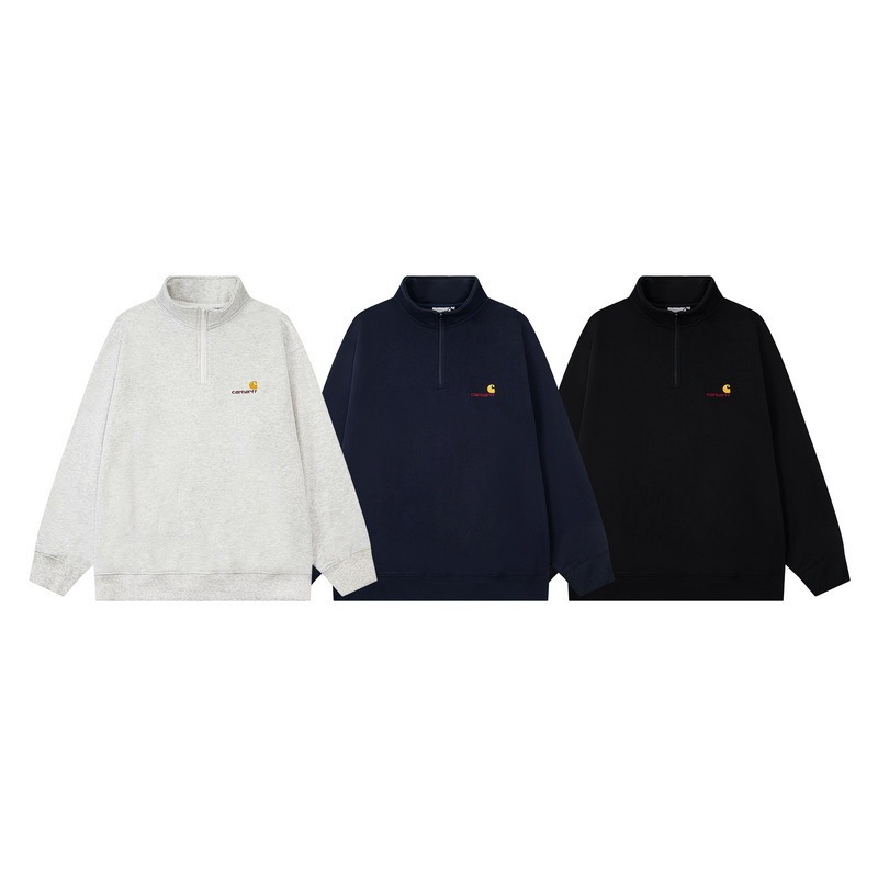 In-stock foreign trade Carhartt vintage embroidered logo letter half-zip casual loose-fitting couple's pullover stand-up collar sweatshirt In-stock foreign trade Carhartt vintage embroidered logo letter half-zip casual loose-fitting couple's pullover stand-up collar sweatshirt