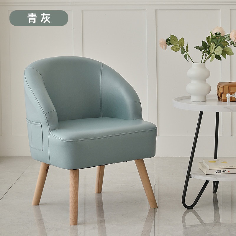 Sofá de ocio de madera sólida silla de respaldo de dormitorio pequeño balcón tela económica perezosa