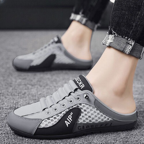 Leisure Half-Hook 2024 Men's Summer Mesh Breathable Hole Sandals Men's Lazy One-Piece Slippers Pea Shoes