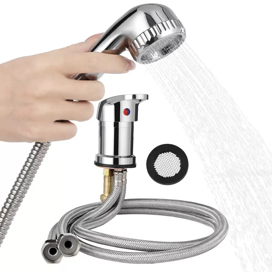 跨境洗头床水龙头开关理发店冷热混水阀手拧混合阀花洒软管发廊用