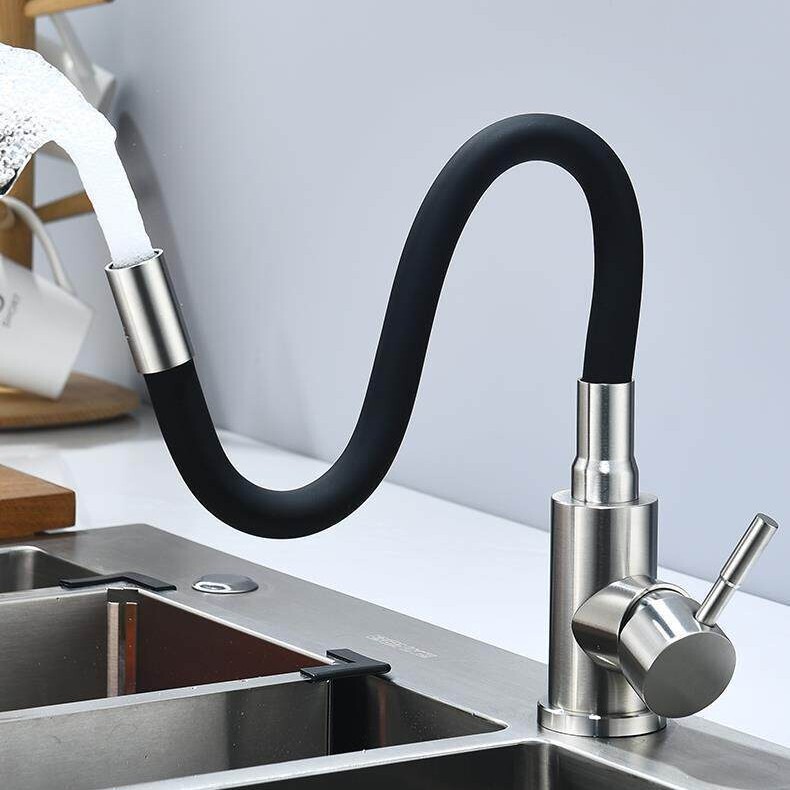 Cross-border foreign trade colorful tube kitchen swivel faucet, silicone tube hot and cold water sink rotatable vegetable washing basin faucet