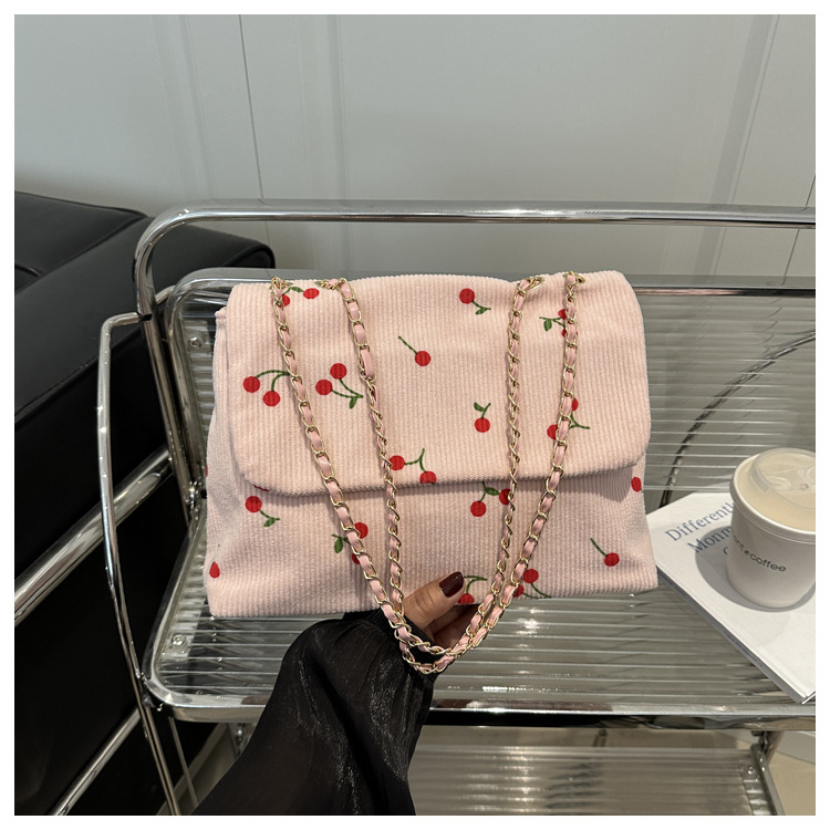 270g Weight Sewing Thread Fashion Element Magnetic Buckle Closure Type Single Shoulder Strap Strap Type Canvas Bag Bags Type Daily Occasion Canvas Material Cherry Pattern All Seasons Season Women's Gender Cute Style Square Shape Women's Canvas Cherry Cute Sewing Thread Square Magnetic Buckle Canvas Bag 17