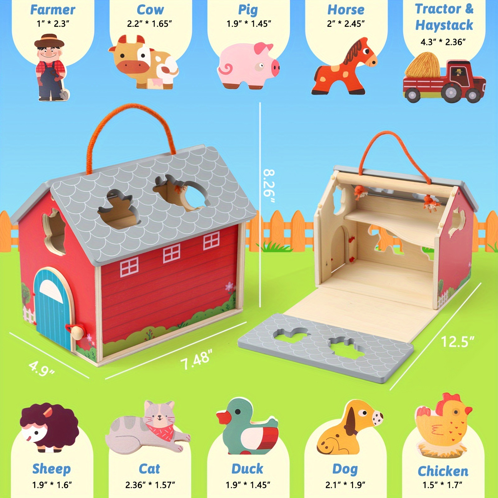 Granja de madera Wooden Animals Farm Barn Toy Kit Sorting Stacking
