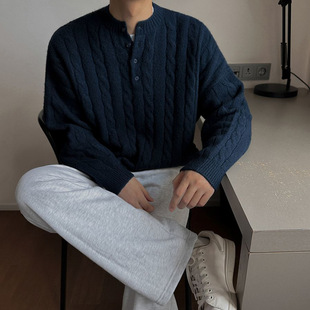 Bj Lazy Style Henry Collar Knitwear Men's Autumn and Winter High-End Korean Style Loose Niche Knitwear