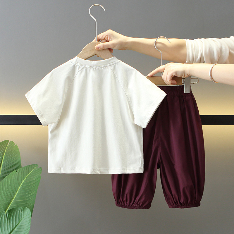 7862 traje de verano para niños 2025 nuevo traje de dos piezas de manga corta de moda para niños ropa coreana de verano para bebés