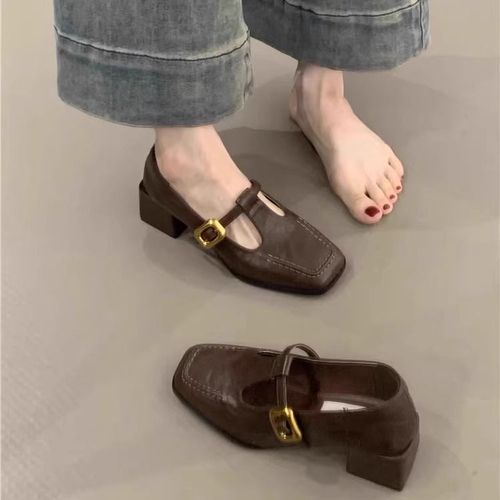 Women's 2025 Autumn Polished Leather Loafers with Rough Heel for Casual and Commute