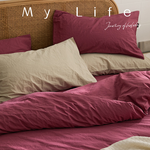 Japanese natural concept | Class A solid color simple three- or four-piece set 100% cotton washed cotton 100% cotton bed sheets yarn-dyed