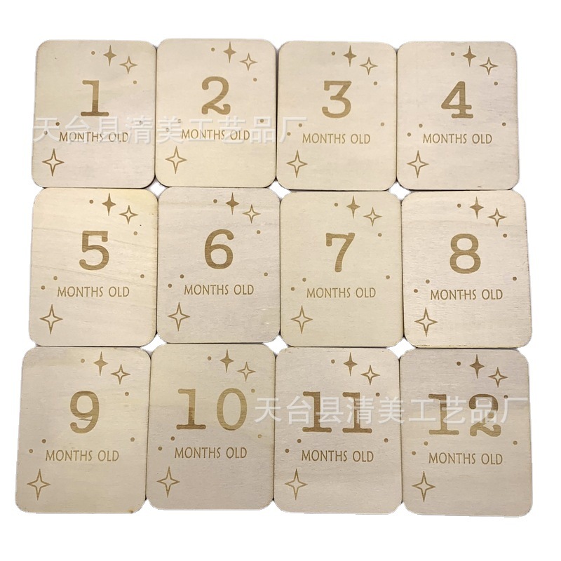 Tarjeta de hito de madera de 100*78mm, accesorios para fotos para bebés, registro de crecimiento, pieza de madera rectangular 12 piezas/juego