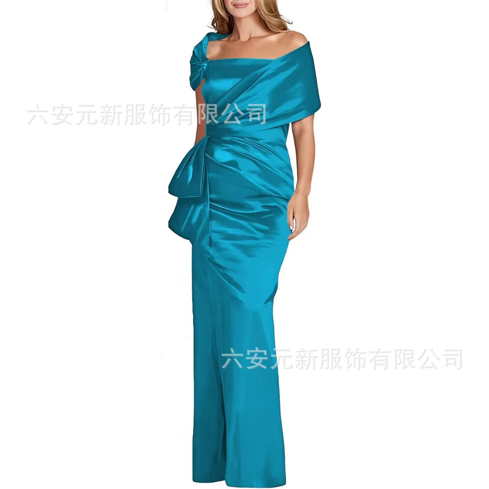 Comercio exterior de Europa y los Estados Unidos Amazon AliExpress nuevo vestido de baile de satén de cola de pez azul tibetano vestido de boda de madres