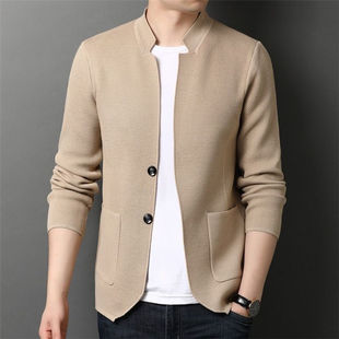 2025 Men's Korean Style New Suit Collar Solid Color Sweater Cardigan Fashion Casual Youth Cross-Border Knitted Sweater Jacket