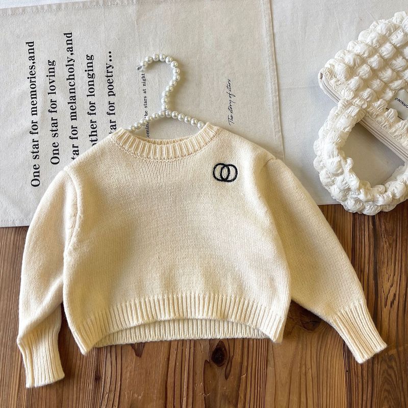 【現品】子供服の高品質の女の子の輪刺繍セーターの小さい香りの風の泡の袖のセーター|undefined