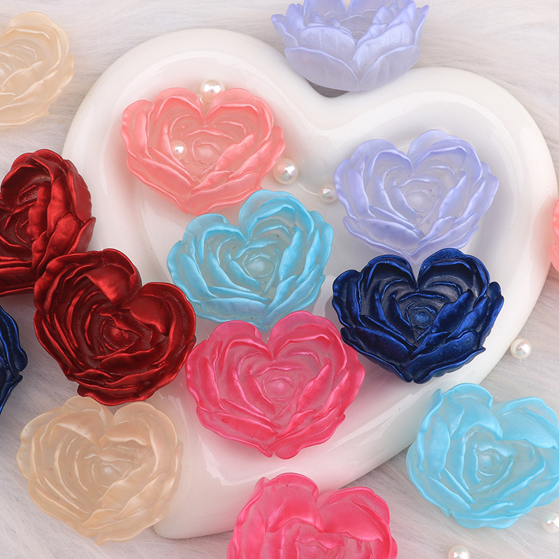 新しいベルベットの愛のバラの花の樹脂部品はdiy携帯ケースのクリームのヘアピンの収納ケースの装飾を作ります。