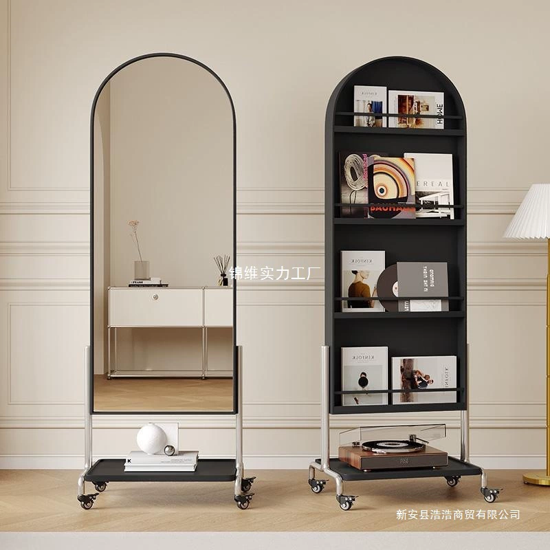 Подвижное зеркало в полный рост, напольное зеркало для хранения интернет-знаменитостей, стеллаж для хранения журналов, стеллаж для книг и газет, домашнее зеркало для гостиной, спальни, гардероба
