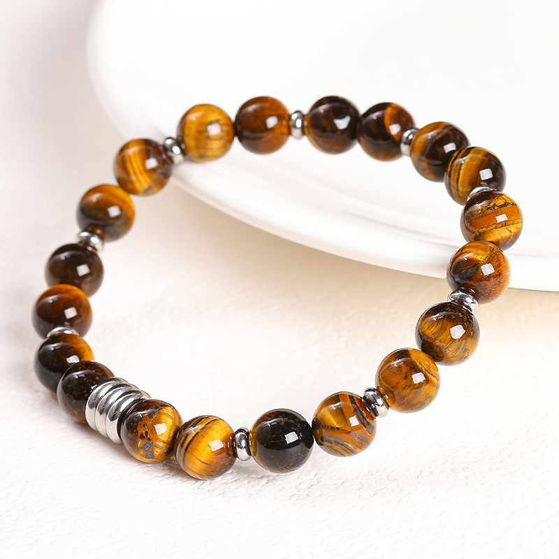 jingzhou jewelry 3a natural yellow tiger‘s eye black stone stainless steel bracelet bracelet affordable luxury fashion style bracelet wholesale