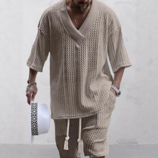 Casual Jacquard Suit Men's Summer Loose Short Sleeve T-Shirt Shorts Men's Clothing Men's 2024 Summer New Style