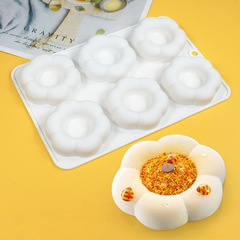 藝高6連花朵慕斯蛋糕模 凹槽花瓣月餅模具烘焙巧克力裝飾硅膠模具