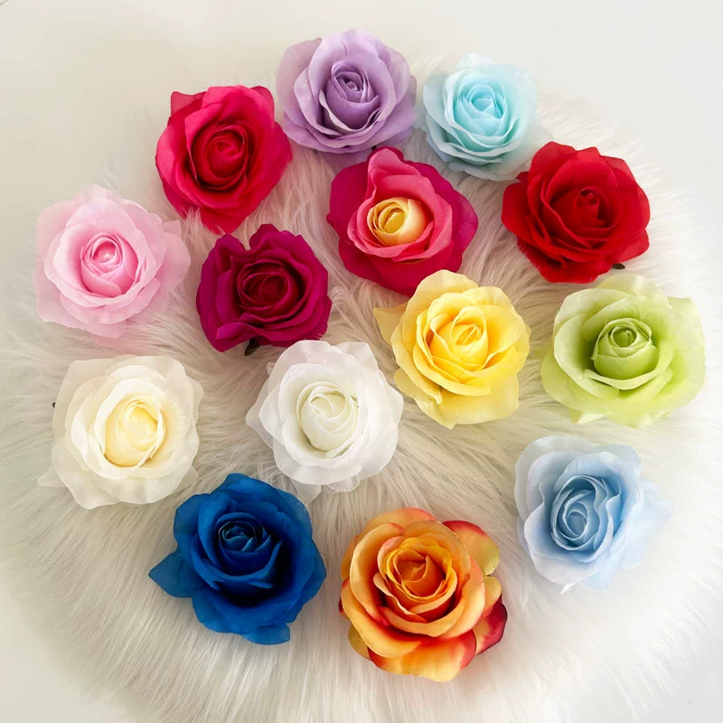 Круглая роза, разноцветная шелковая головка розы, высокое качество, украшение для банкетного зала отеля, производитель искусственных цветов, прямые продажи, материал искусственного цветка