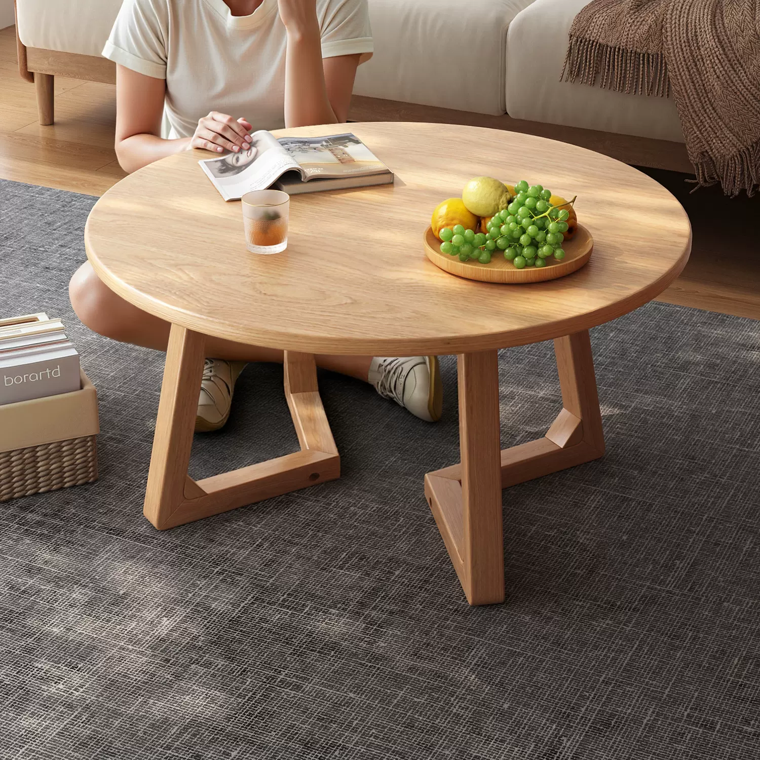 茶几客厅家用小户型阳台茶桌2026新款高端圆形出租屋用实木腿桌子