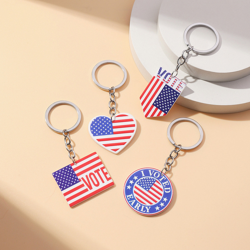 New American Independence Day Keychain American Flag Heart Keychain English Letters Love Bag Pendant
