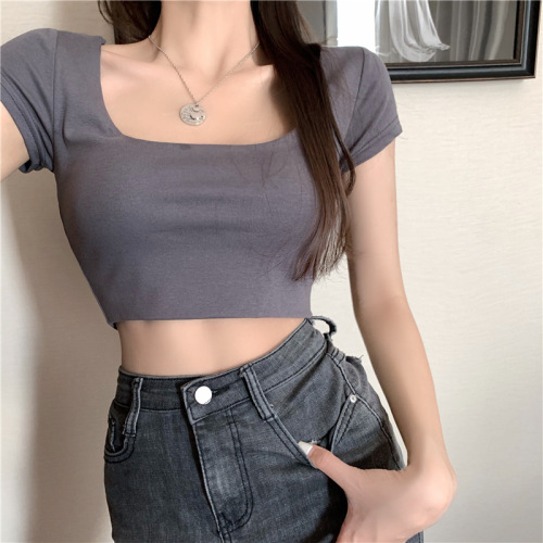 Factory direct sales 2023 summer Korean style new U-neck short women's short-sleeved t-shirt women's foreign trade women's tops wholesale