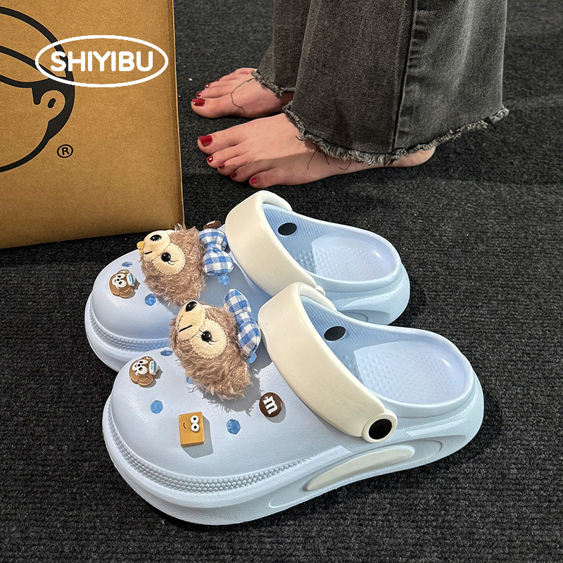 2025 New Summer Cute Plush Duffy Bear Clogs for Men and Women, Thick-Soled Toe-Toe Two-Wear Sandals and Slippers, Trendy
