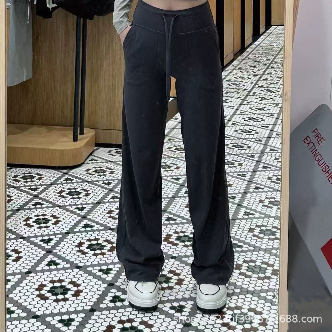 Lulu Original Women's Throwback Lace-Up Wide-Leg Pants High-Waisted Yoga Sports Long Pants Straight Casual Loose