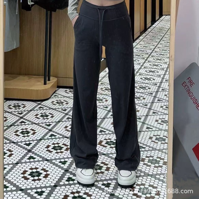 Lulu Original Women's Throwback Lace-Up Wide-Leg Pants High-Waisted Yoga Sports Long Pants Straight Casual Loose