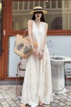 加长款感气质及踝刺绣连衣裙简约氛围感宽松大码显瘦法式长裙