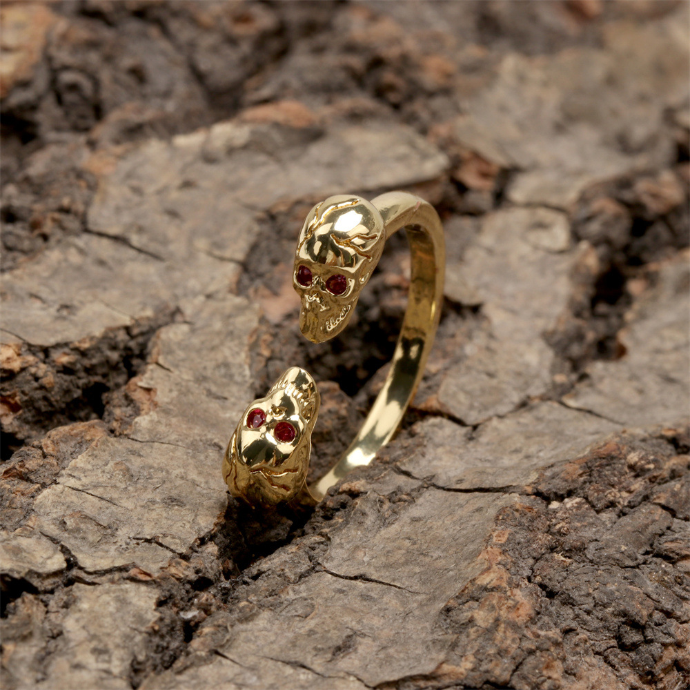 European and American cross-border micro-inlaid color zirconium open skull personality adjustable ri