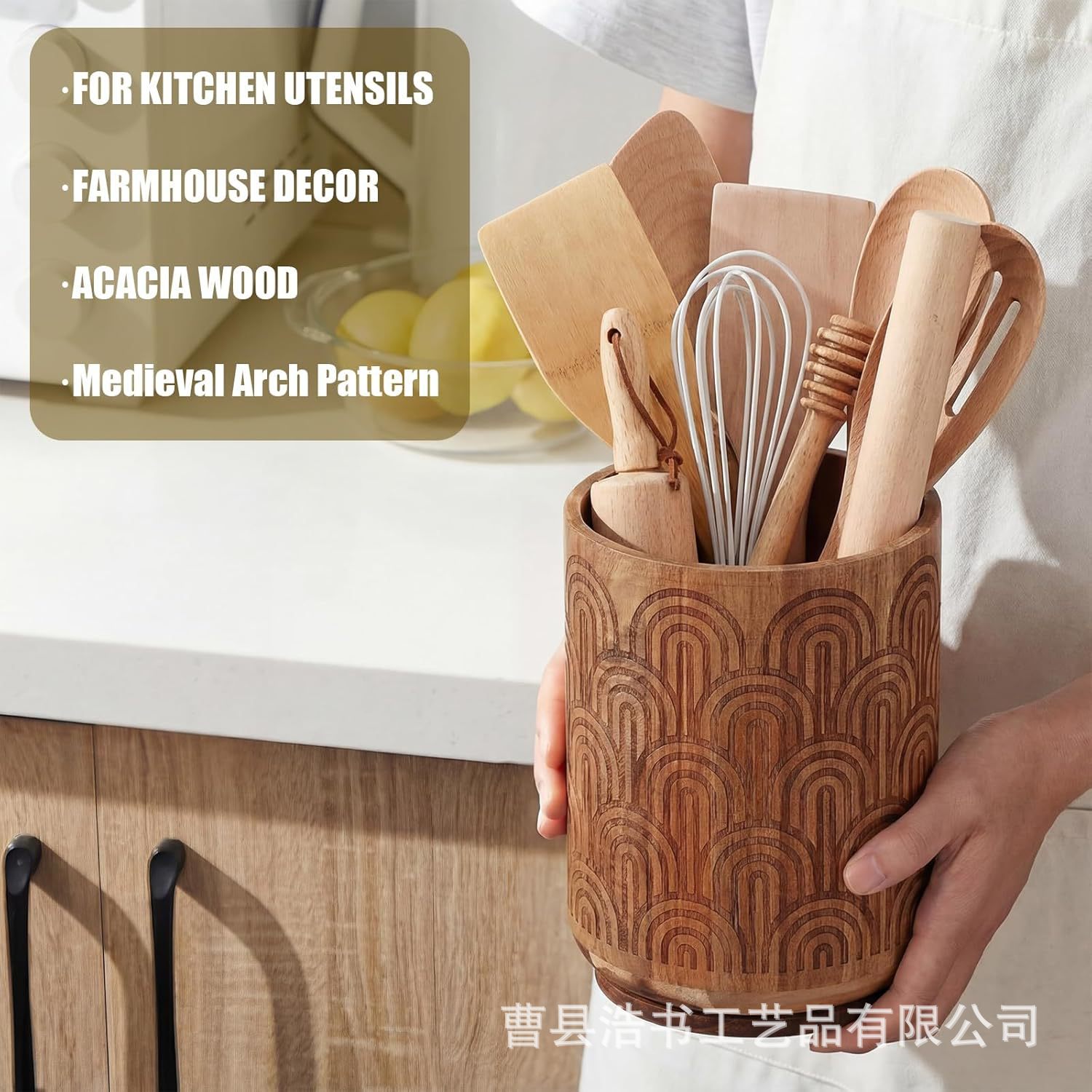 Wooden Cutlery Storage Box, Solid Wood, Rotatable, Round, for Organizing Chopsticks, Knives, and Forks, Kitchen Countertop Utensil Holder, Chopstick Holder