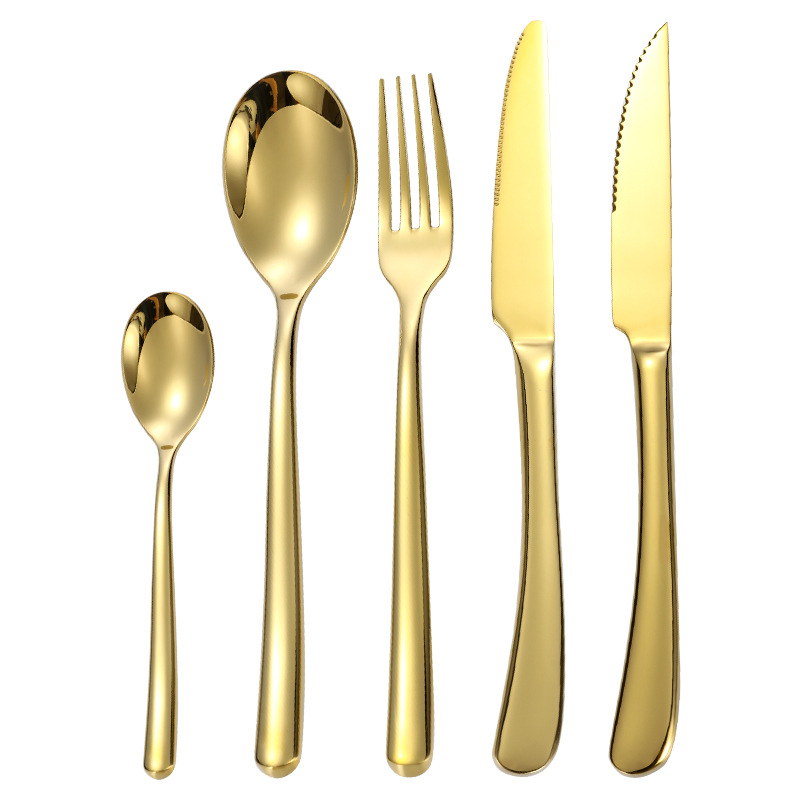 Cuchillo, tenedor y cuchara de acero inoxidable de la serie Moonlight Comida occidental engrosada cuchillo y tenedor de filete cuchara de café plateada en titanio juego de vajillas logo