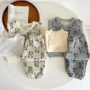 Boys and girls autumn and winter new three-dimensional bear suit casual out fashion suit autumn and winter baby suit