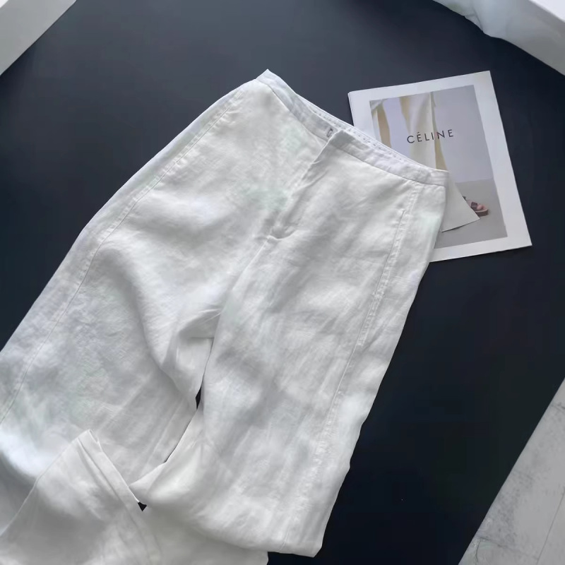 Old Money Style Outfit~White High-Waisted Elegant Simple Drapey Workwear Cotton-Linen Straight Wide-Leg Pants for Women, Spring 2026 Old Money Style Outfit~White High-Waisted Elegant Simple Drapey Workwear Cotton-Linen Straight Wide-Leg Pants for Women, Spring 2026