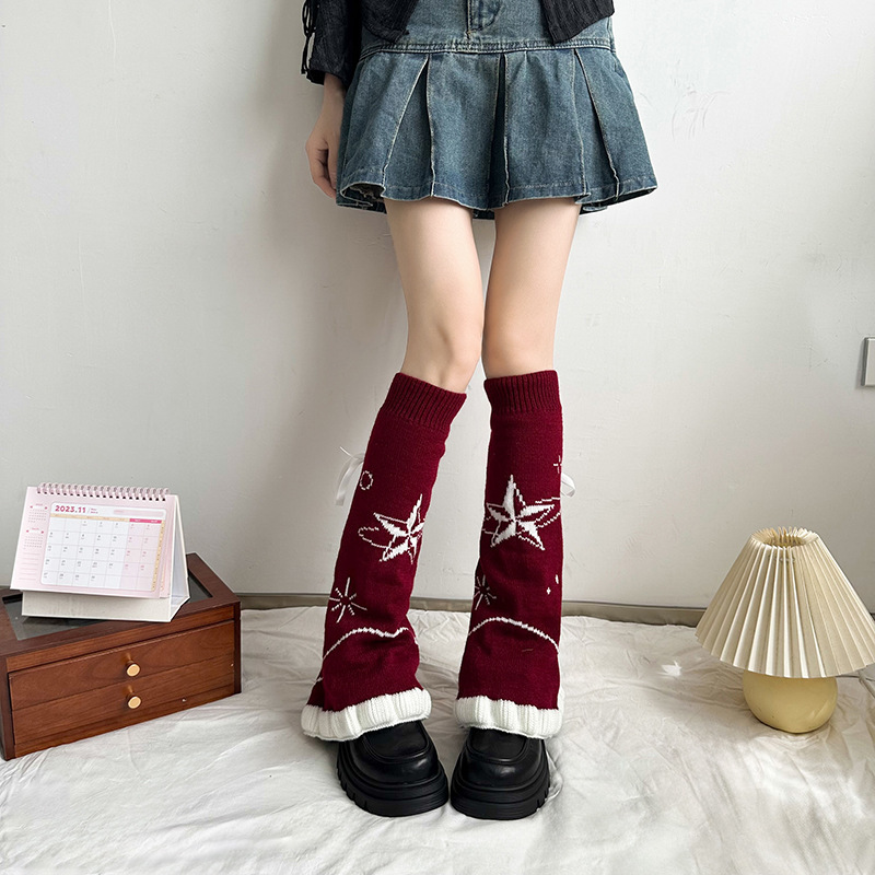 Y2K Subculture New Ribbon Hosiery Lapband Drawstring JK Girl Leg Sleeve Lolita Calf Pile Hosiery