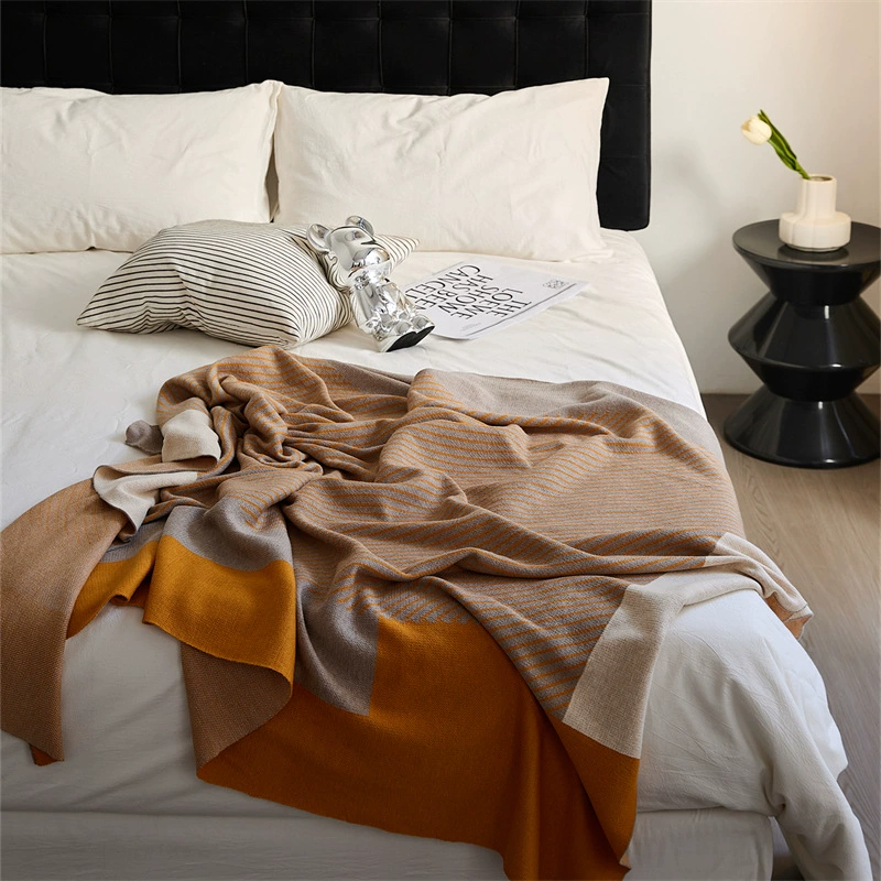 Rajing Textile Patchwork Wool Blended Knit Aviation Blanket Sofa Throw Soft Furnishings Home Decoration Throw Blanket