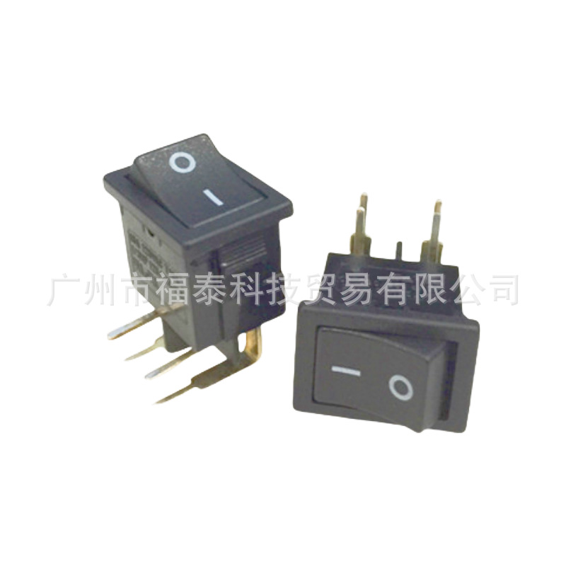 供应RLEIL弯脚船形开关 KCD1黑色4脚船型开关 15*21跷板开关