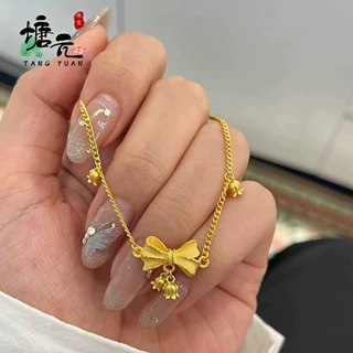 越南沙金铃兰花在逃公主蝴蝶结手链女士铜镀金花朵链条久不掉色