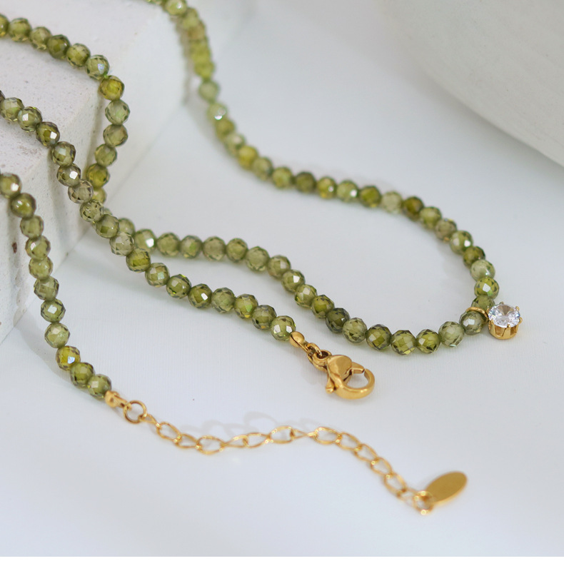 Fashion Geometric Titanium Steel Beaded Zircon Necklace