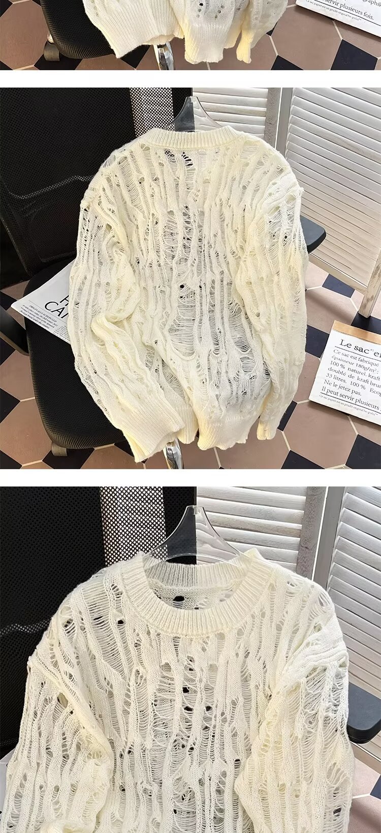 Übergroßer, lässiger Strickpullover für Herren mit einzigartigem Cut-Out-Design. Lockere Passform, lange Ärmel, bequemer Pullover für den Alltag (mehrere Farben)_voghion.com