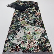 新款外贸高档礼服蕾丝布料珠管多色亮片刺绣满幅面料lace 5码现货