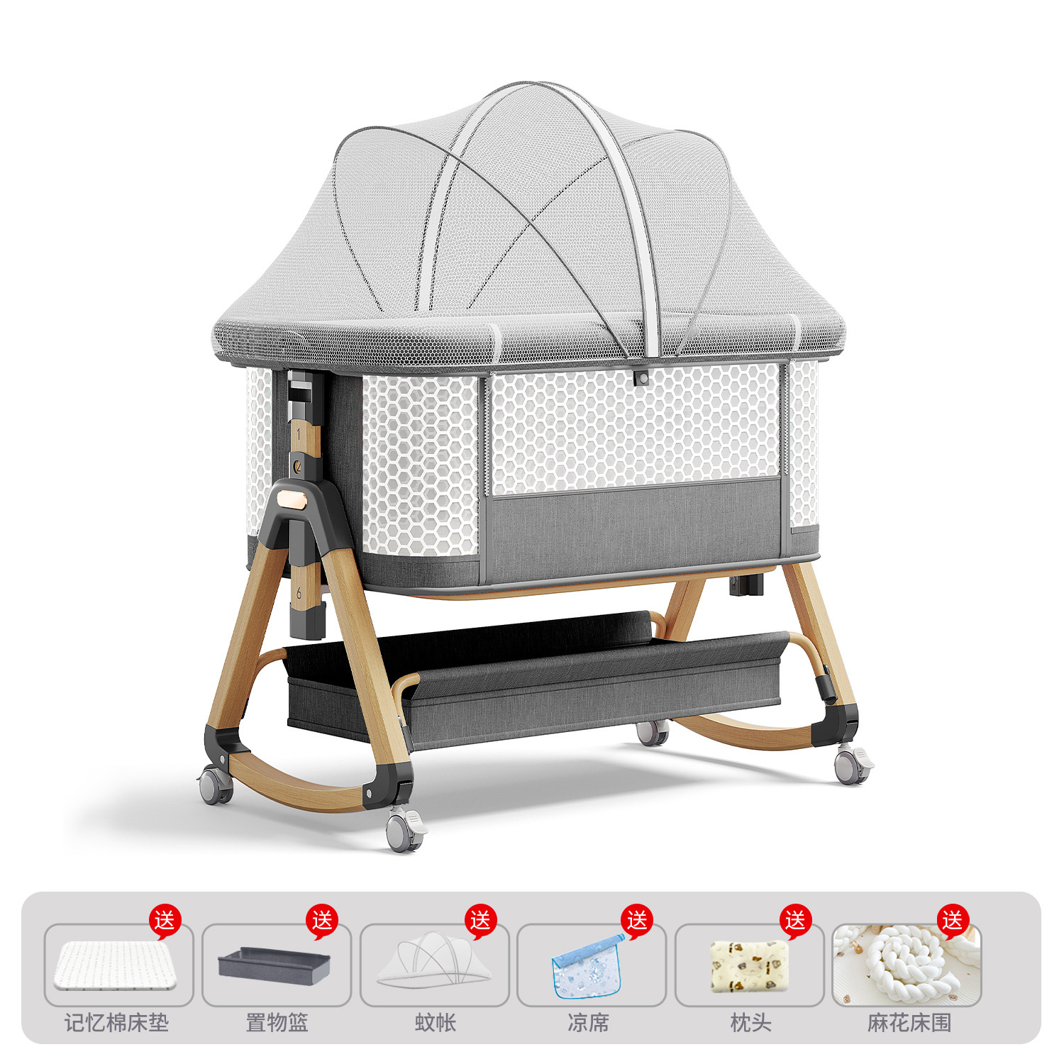 Cama de bebé móvil portátil cuna cama plegable multifuncional BB cama para recién nacidos empalme cama grande