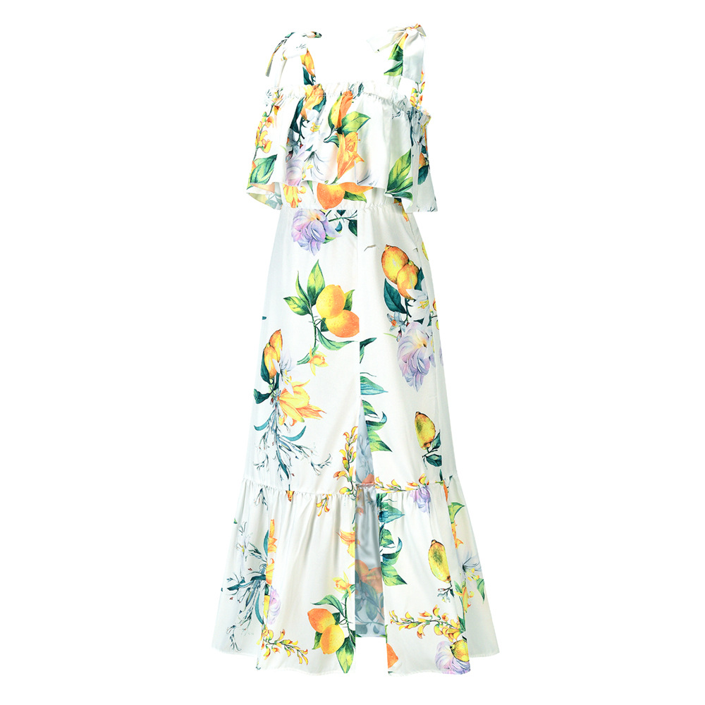 summer sexy floral ruffled slit sling dress  NSHYG118515