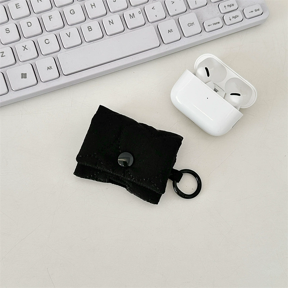Protective AirPods Case (Apple-compatible) Quilted Keychain Pouch, Compact Bluetooth Earbud Storage