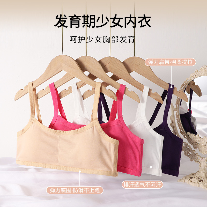 In-Stock Student Cotton Underwear Without Underwire, Thin Back-Pleated Design, Anti-Exposure, Sexy Beautiful Back, Young Girl Underwear, Foreign Order