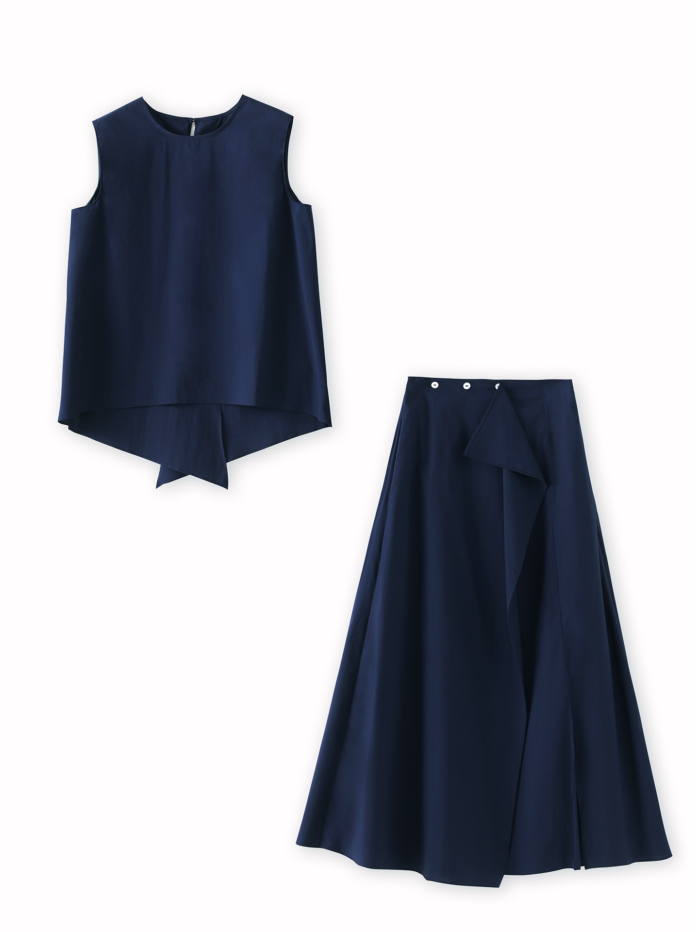Set áo vest không tay kết hợp chân váy giả hai dáng đi làm — Màu xanh navy
